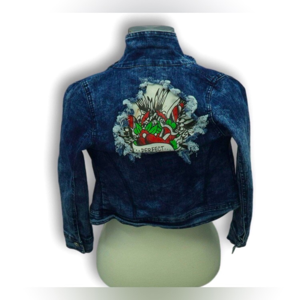 Little Girls Ed Hardy Long Sleeve Collared Button Front Denim Jacket